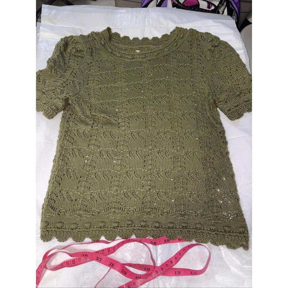 Anthropologie Pointelle Sweater Shirt Green Size XXSmall $88 Whimsical NWOT - Picture 2 of 11